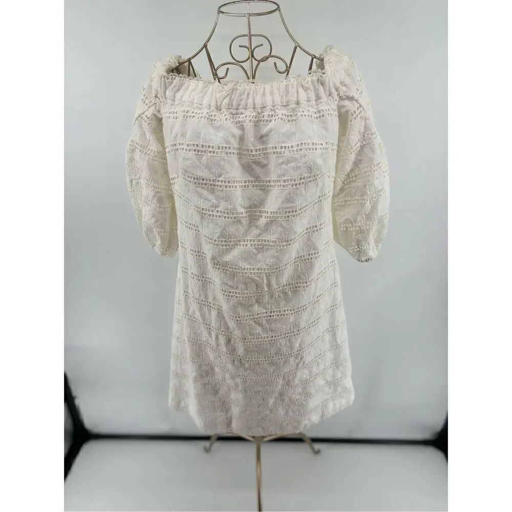Vince Camuto White Eyelet Off The Shoulder Mini Dress Size 6 Cotton